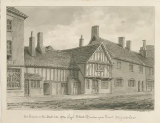 Burton-upon-Trent - Gamla hus på High Street: sepiateckning