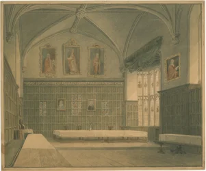 Cambridgeshire - Hall i [?Jesus] College - Interior View, 1818