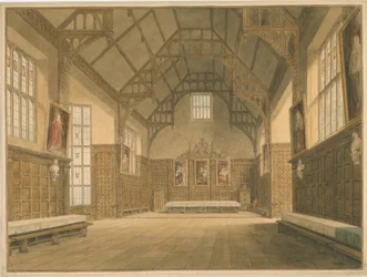 Cambridgeshire - Trinity College Hall - Interior View, 1818