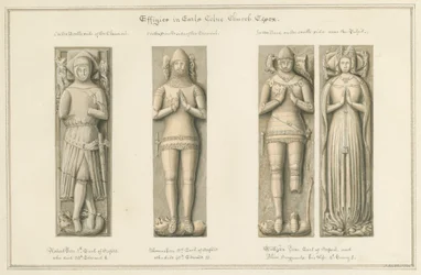 Essex - Earls Colne Church - Effigies: sepiateckning, 1824