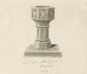 Typsnitt i Blore Church: sepiateckning, 1839