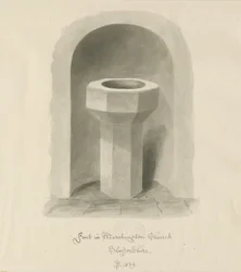 Typsnitt i Marchington Church: sepiatvättteckning