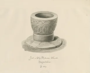 Teckensnitt i Pipe Ridware Church: sepiateckning