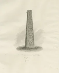 Ilam-kyrkan - antikt kors: sepiateckning, 1847