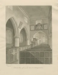 Interiör av Cannock Church: sepiateckning
