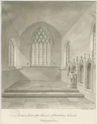 Interiör av Cheddleton Church: sepiateckning