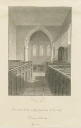 Interiör av Coppenhall Church: sepiateckning