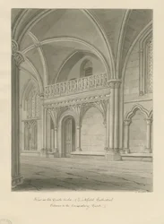 Interiör av Lichfield Cathedral - Entré till Consistory Court: sepiateckning