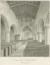 Interiör av Mayfield Church: sepiatvättteckning, 1844
