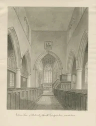 Interiör av Penkridge Church: sepiateckning