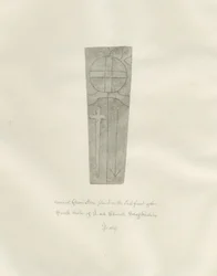 Purjolökskyrka - Gravsten: sepiateckning