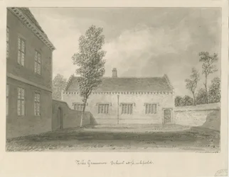 Lichfield - Grammar School: sepiateckning