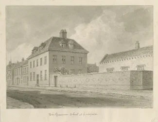Lichfield - Grammar School: sepiateckning