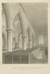 Lichfield - Interiör av St. Tchads kyrka: sepiateckning