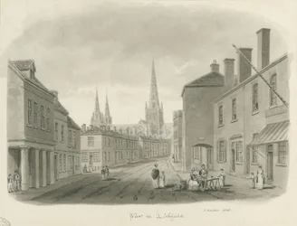 Lichfield - Utsikt över gatan: sepiateckning, 1843
