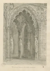 Lichfield Cathedral - West Doorway: sepiateckning