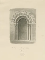 Longdon Church - South Doorway: sepiateckning