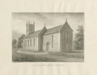 Newborough Church: sepiatvättteckning