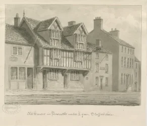 Newcastle-under-Lyme - Gamla hus: sepiateckning, 1840