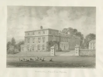 Okeover Hall: sepiatvättteckning, 1847