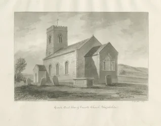 Onecote Church: sepiatvättteckning, 1847