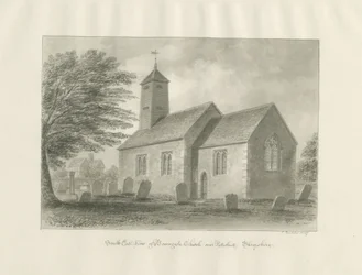 Patshull - Boningale kyrka: sepiatvättteckning