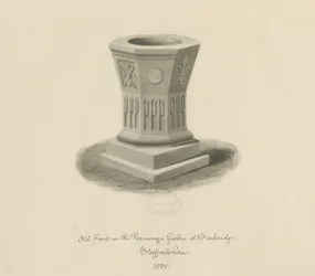 Penkridge - Font in Parsonage Garden: sepiateckning