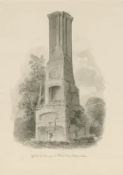 Pillaton Hall - Kitchen Chimney: sepiateckning (vinjeterad), nd [1841] (ritning)