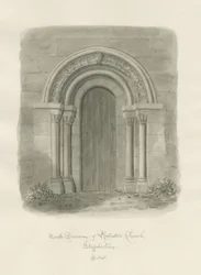 Rolleston Church - North Doorway: sepiateckning