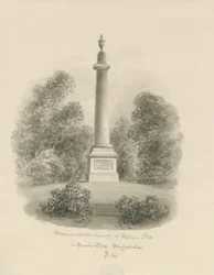 Sandon - Monument till William Pitt: sepiatvättteckning
