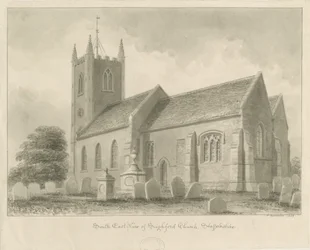 Seighford Church: sepiatvättteckning, 1842