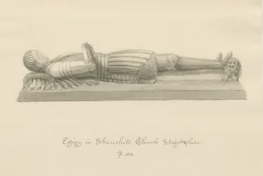 Shareshill Church- Monumental bild till [Sir Humphrey Swynnerton]: sepiatvättteckning