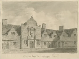 Stafford - Alms Houses: sepiateckning, 1837