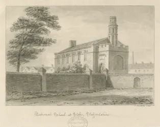 Stoke-upon-Trent - Nationalskolan: sepiateckning, 1840
