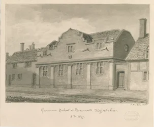 Tamworth - Grammar School: sepiateckning, 1838