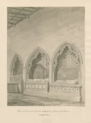Tamworth Church - Monument: sepiateckning