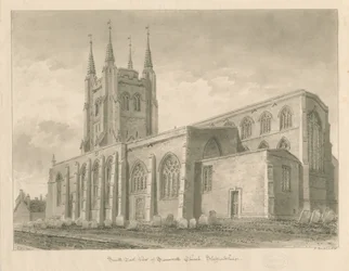 Tamworth Church: sepiatvättteckning