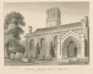 Trentham Church: sepiatvättteckning, 1840