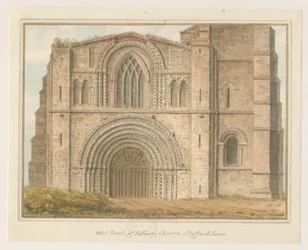 Tutbury Priory Church - West Front: akvarellmålning, 1813