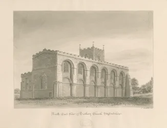 Tutbury Priory Church: sepiatvättteckning, 1812
