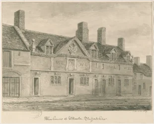 Uttoxeter Town - Almshouses: sepiatvättteckning, 1839