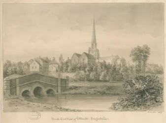 Uttoxeter Town: sepiatvättteckning, 1839