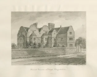 Walsall - "Ancient Mansion": sepiatvättteckning
