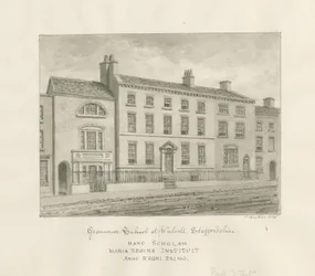 Walsall Town - Grammar School: sepiatvättteckning, 1845