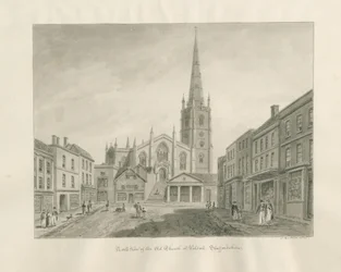 Walsall Town and Church: sepiatvättteckning