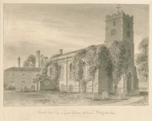 Weston-under-Lizard Church: sepiatvättteckning