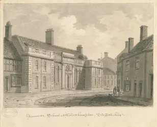 Wolverhampton - Grammar School: sepiateckning, 1837