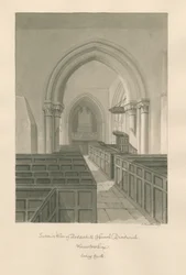 Worcestershire - Droitwich - Dodderhill Church Interiör: sepia ritning