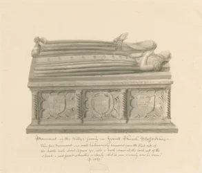 Yoxall Church - Monument över familjen Wellys: sepiateckning