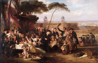 The Greenwich Pensioners Commemorating Trafalgar, c.1835 (olja på panel)